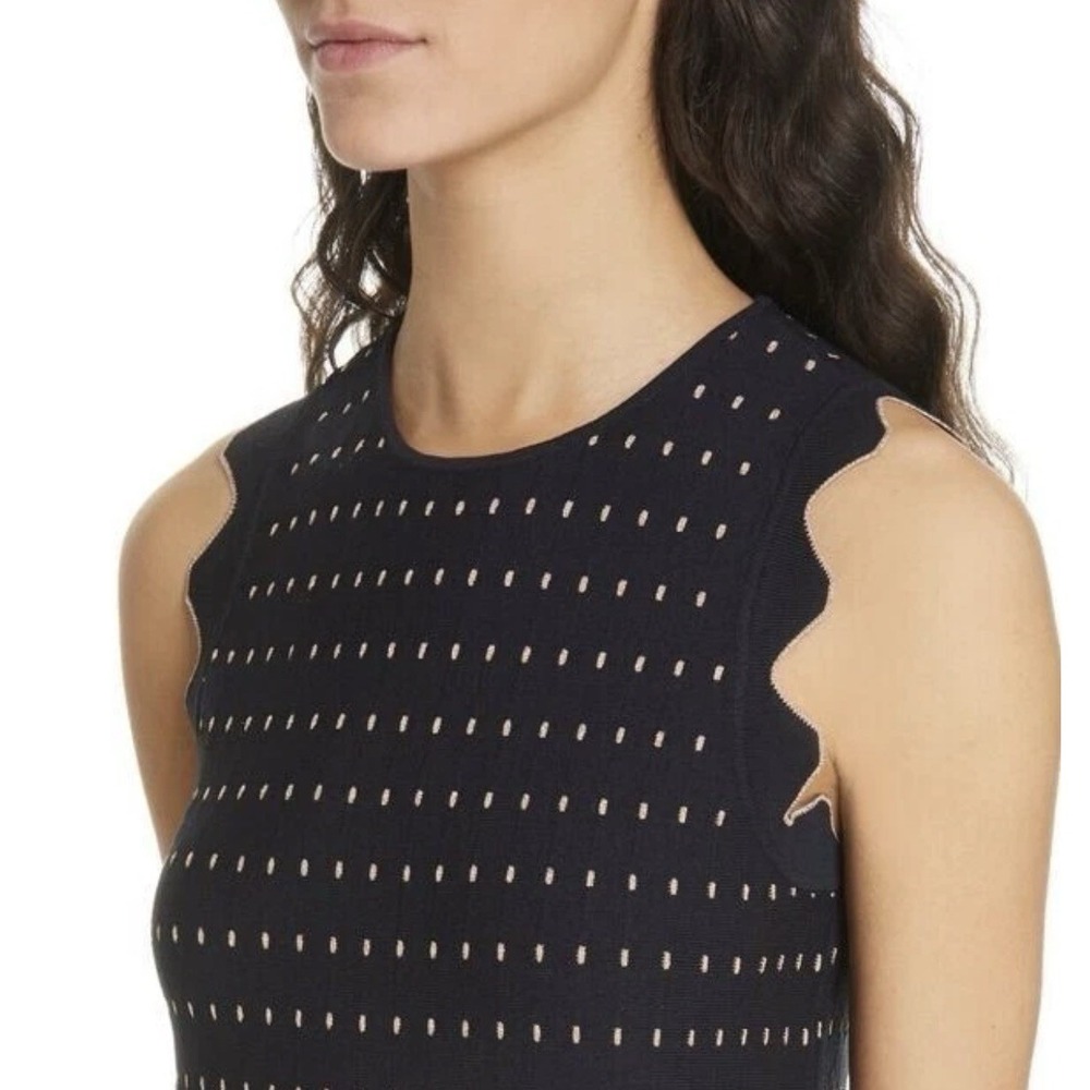 TED BAKER Sz 1 XS Black Metallic Gold RELIOA Jacquard Knit Drop Waist Dress - Picture 3 of 7
